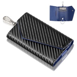 INMURYIA Men's Carbon Fiber Leather Key Case, 6 Hooks, Household Keys, Bicycle Key, Office Ski, Storage Pocket, Cash Card IC Card, Multifunctional, Abrasion Resistant, Scratch Resistant, Waterproof