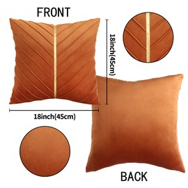 Tosleo Velvet Throw Pillow Covers 18x18 Pack of 2,Decorative Couch Luxury Modern Pillow Covers for Living Room Bedroom Sofa Cushion Bed with Gold Leather(Orange,18x18,Set of 2)