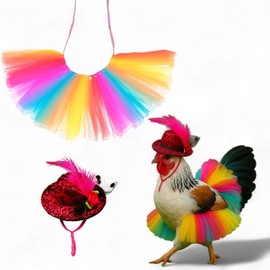 Chicken Tutus for Hens and Hat Clothes Costume, Cute Feather Chicken Hat, Clothing for Chickens, Feather Skirt Tutu Dress Outfit for Hen, Hens and Chickens Accessories (Colorful, L)