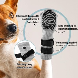 TZL 4Pcs Anti-Slip Dog Socks with Double Sides Grips for Hardwood Floor,Dog Boots to Prevent Licking with 2 Adjustable Straps (Grey, X-Large)