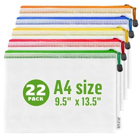 22 Pack A4 Mesh Zipper Pouch Bags - Plastic Zipper Pouches for Organizing 13.5x9.5 in - Document Bags With Zipper - Letter Size Zipper Pouch - Document Pouch With Zipper - Mesh Pouch With Zipper
