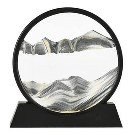 SINGYICO 3D Dynamic Sand Art Liquid Motion, Moving Picture Round Glass 3D Deep Sea Sandscape Display Flowing Frame Relaxing Desktop Home Office Work Decor (Black,7 inch)