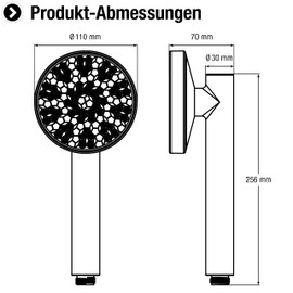 Cornat Valongo TECB3480 Hand Shower Head Diameter 110 mm Chrome / Grey 3 Jet Types: Normal & Massage Jet Anti-limescale & Water-Saving Insert Eco Shower Head for Shower and Bath