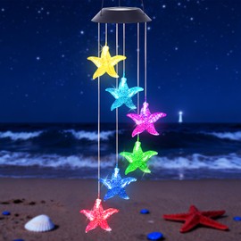 Starfish Solar Wind Chimes for Outside with Color Changing LED Lights