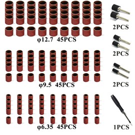 Asieg Tool Sanding Drum Kit 142Pcs 320Grit, 1/2" & 3/8" & 1/4" Diameter Drum Sanding Band with 3.17mm Shank Mandrels for Drill Dremel Rotary Tools Nails Drill