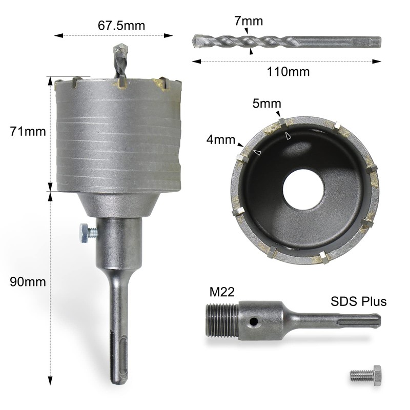 CCLIFE Drill Bit 50/55/65/68/80/82/100 mm Socket Drill Bit Concrete with