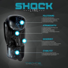DEPICE SHOCKLINE Boxing Gloves 14/16 oz - Kickboxing Boxing Muay Thai Martial Arts Sandbag Training - Maximum Stability - Perfect Impact Absorption - Men and Women (16 oz)