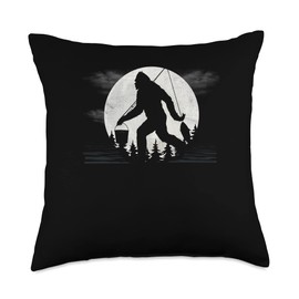 Hunters Camping Hobby Hook Bucket Trout Yeti Bigfoot Funny Night Fish Fan Sasquatch Moon Walk Throw Pillow, 18x18, Multicolor