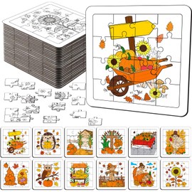HABDJILTY 24 Pack Fall Thanksgiving Color Your Own Puzzles DIY Thanksgiving Day Coloring Crafts Bulk Pumpkin Autumn Blank Puzzle to Draw on Party Favors Classroom Exchange Activities