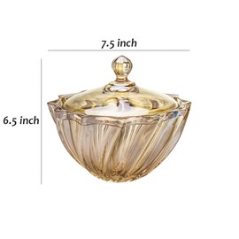 Sizikato Golden Glass Candy Dish with Lid, Living Room Decor Nut Plate Fruit Bowl.