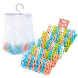 Bebeay Pinzas para Ropa Multifuncional, Pinzas para Tender La Ropa, con Bolsillo De Red para Secar La Ropa Diseño Antideslizante Dentado, Adecuado para Guardar Ropa, Calcetines, Toallas (100 Pack)