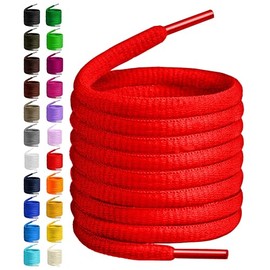 BIRCH's Oval Shoelaces 27 Colors Half Round 1/4" Shoe Laces 4 Different Lengths (56" (142cm) - XL, Red)