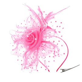 Durzasvo Women's Fascinators Tea Party Wedding Mesh Flower Pearl Feather Fascinator Hat with Headband and Clip Pink