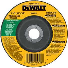 DEWALT 4-1/2" Cut Off Wheel, Concrete/Masonry, 4-1/2" x 1/8" x 7/8" (DW4528)