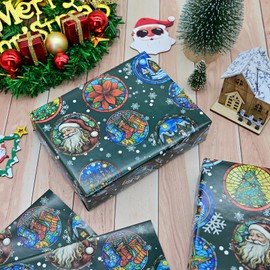 Vnaaem Vintage Christmas Wrapping Paper for Women Men - Black Christmas Santa Trees Houses Stocking and Snowflakes Retro Design for Holiday Party Baby Shower Winter Wedding, 19.6 X 27.8Inch Per Sheet(6 Sheets)