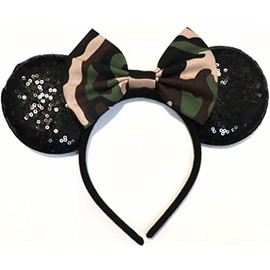 CLGIFT Military US ARMY Camo Camouflage inspired Minnie, Silver gold blue minnie ears, Rainbow Sparkle Mouse Ears (Military)