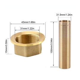 Tap Extended Kit - 150 × 31.5 mm Extension Threaded Pipe, Cold Water Tap Fittings Nipple Lock Nut, Brass Fitting Extension for Mounting Fittings
