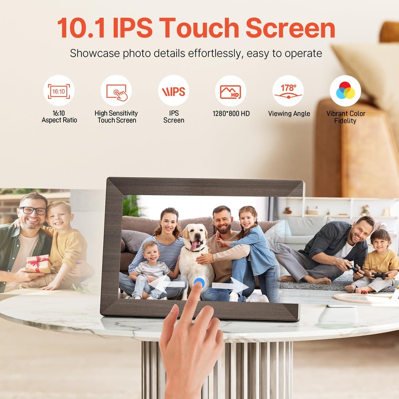 Frameo 10.1" Digital Picture Frame with 32GB Memory Wood WiFi
