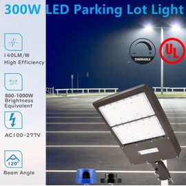 WHLED 300W Outdoor LED Parkig Lot Light with Slip Fitter, 5000K Daylight 42000Lm 1000W HPSHID Equiv. ETL Commercial LED Parking Lot Lighting Fixture 300w Bronze Led Parking Lot Light