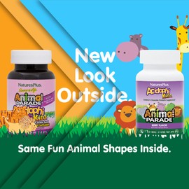 NaturesPlus Animal Parade AcidophiKidz, Berry Flavor - 90 Chewable, Animal-Shaped Tablets - with Probiotics, FOS & Grape Seed - 90 Total Servings