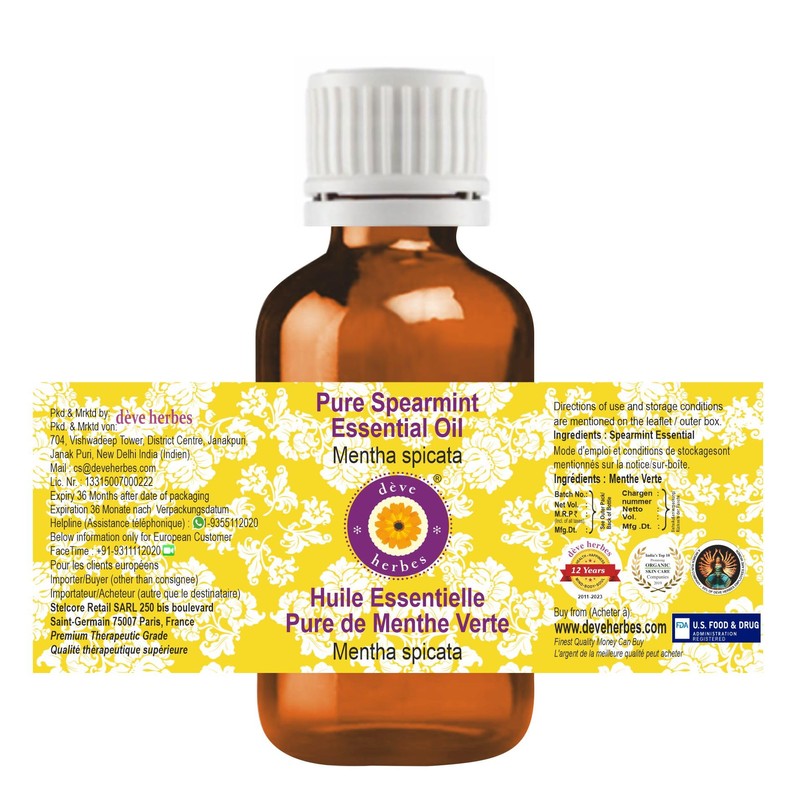Deve Herbes Pure Spearmint Essential Oil (Mentha spicata) 100% Natural