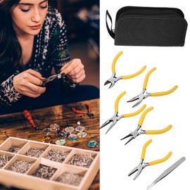 Jewelry Pliers, 5Pcs Professional Jewelry Pliers Tools Kit Includes Round Nose Pliers, Bent Nose Pliers, Needle Nose Pliers, Flat Nose Pliers for Jewelry DIY Beading Repair Making Supplies