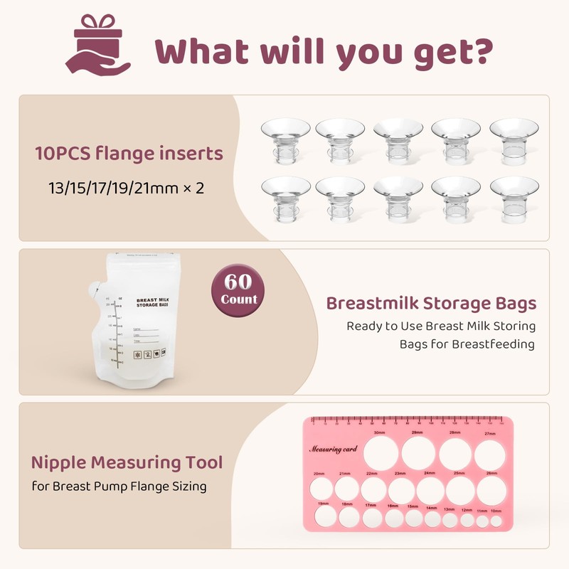 Nursi Luna Flange Sizing Kit with Flange Inserts 13/15/17/19/21mm 10PCS,