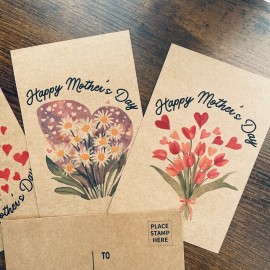 Cryptic Paper Co Set of 3 brown kraft paper Happy Mother’s Day floral postcards