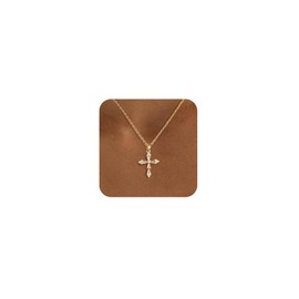 LEXODY Cross Necklace for Women, 14K Gold Plated Dainty Small Cubic Zirconia Cross Pendant Necklace