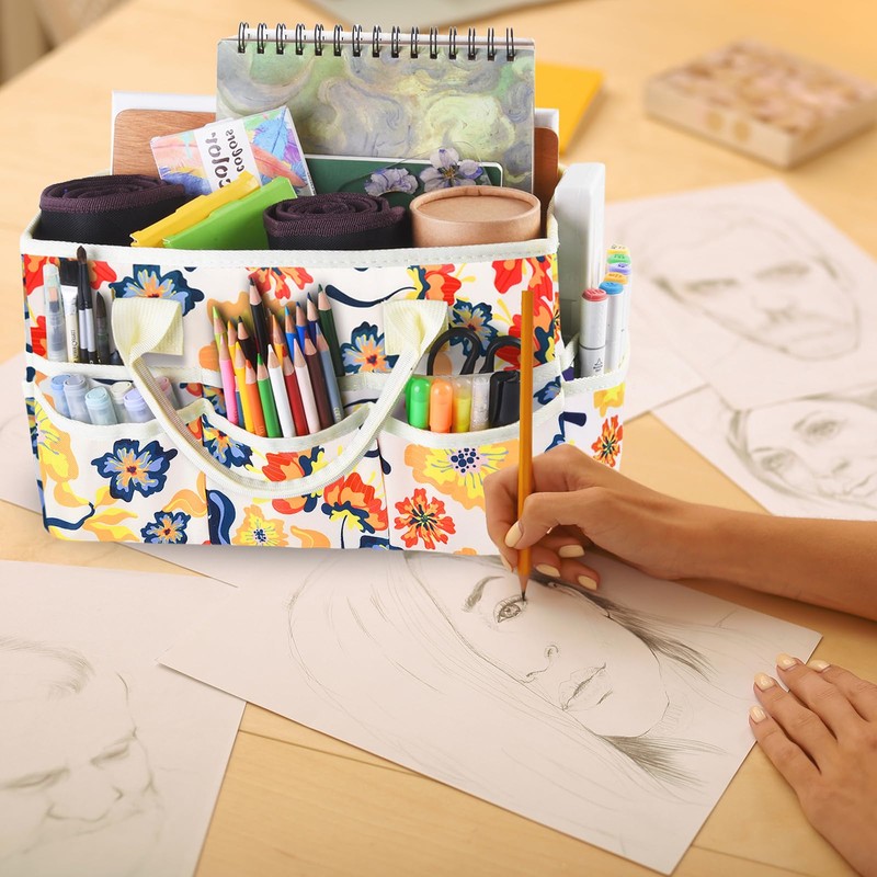qianshan Craft Organizer Tote Bag with Multiple Pockets, Large Art