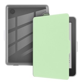 GIOPUEY Case Compatible with Kobo Clara Colour/Clara BW/Clara 2E, Flip PU Case [PC TPU Transparent Back] Skin-Like Texture - Green