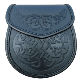 Celtic Embossed Scottish Highland Kilt Sporran, Black, One size