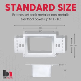 BestMounts - Electrical Power Outlet Box Extender Kit – Single Gang Box Extender - Single Receptacle Heavy Duty Plastic (1 Pack, White)