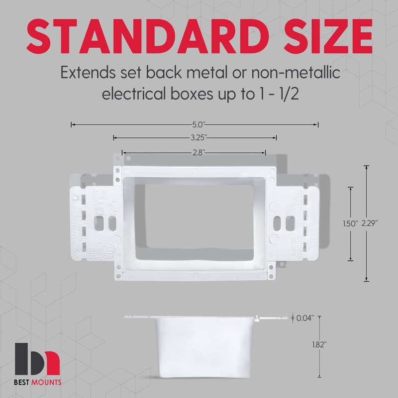 BestMounts - Electrical Power Outlet Box Extender Kit – Single