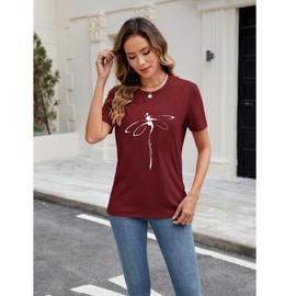 BAOKUAN Women's Dragonfly Graphic Tees Trendy Casual Loose Summer Funny Cute Printed Short Sleeve Shirts Tops Wine Red