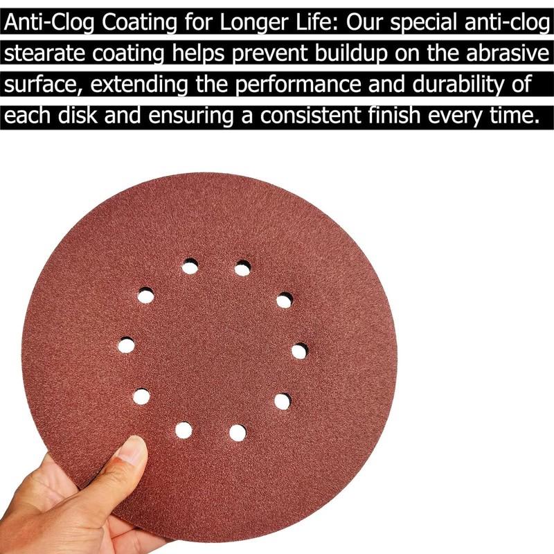 SACKORANGE 50 Pack 9-Inch 10 Hole 40 Grit Hook-and-Loop Drywall