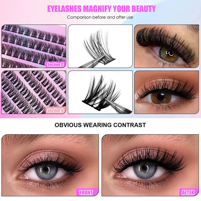 Eyelash Extension Kit, 150 PCS 30D+40D Mix Lash Clusters False