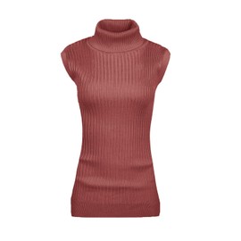 v28 Women Sleeveless High Neck Turtleneck Stretchable Knit Sweater Top (XS, Rouge)
