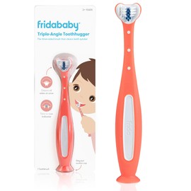 Frida Baby Frida Baby Triple-Angle Toothhugger Training Toddler Toothbrush, Easter Basket Stuffer for Kids, Toddler Toothbrush 2+, Soft Bristles, Suction Cups, Three Sided, Cleans All Sides at Once, Pink