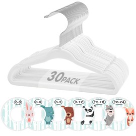 Baby Hangers, VIS'V 11 Inch White Velvet Kids Hangers with 6 Pcs Size Dividers Non Slip Nursery Children Closet Clothes Hangers for Infant Toddler Girls and Boys - 30 Pcs