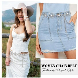 SUOSDEY Western Metal Concho Belt for Women Pirate Waist Chain Belt for Boho Dresse Country Concert Outfit flower sliver