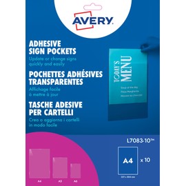 Avery Printable, Customisable Repositionable Clear Sign Pocket - A4 Sheet Size (221 x 304 mm)
