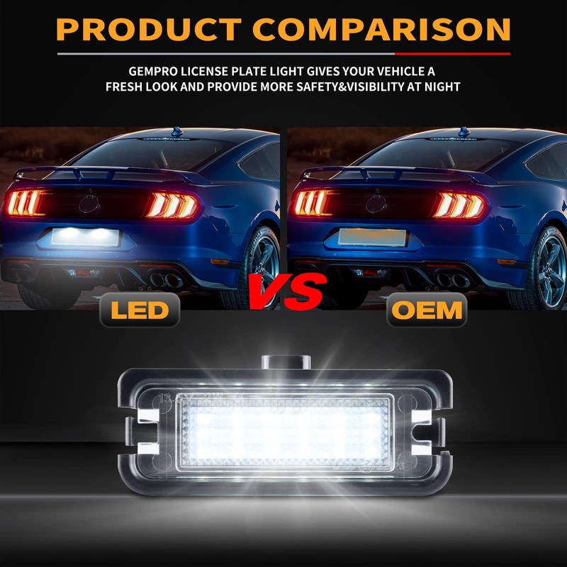 Gempro LED License Plate Light for Ford Mustang 2015-2023 Rear