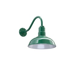 Steel Lighting Co. Westchester Barn Light | Outdoor Wall Mounted | 12 inch Dome | 16 inch Gooseneck| Warehouse Steel Light Made in America | Green Exterior/White Interior