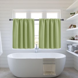 KnSam Short Window Curtains, Blackout Curtain for Kitchen Window, Thermal Window Treatment and Cafe Curtain for Room Darkening, 90 x 60 cm, Set of 2, Green