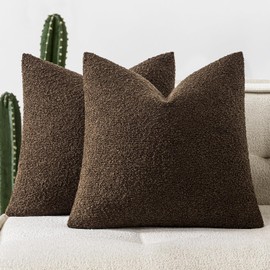 Woaboy Pack of 2 18x18 Inch Decorative Boucle Throw Pillow Covers Textured Square Pillowcaes Accent Solid Cozy Soft Cushion Covers Home Decor for Sofa Couch Living Room Home Decor,Chocolate
