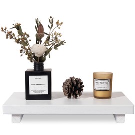 Small Wood Tray Pedestal Stand Farmhouse Bathroom Decor Decorative Wooden Riser Kitchen Soap Dish Holder for Vanity, Counter, Sink, Large 11.8" x 7" - White