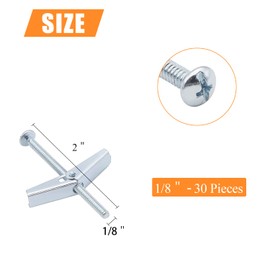 HELIFOUNER 30 Pieces 1/8 Inch Toggle Anchors for Drywall, Anchor Bolts, Drywall Anchors, Screws with Anchors, Wall Anchors for Hanging Heavy Items on Drywall