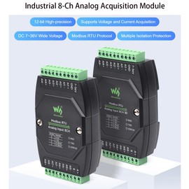 Industrial 8-Ch Analog Acquisition Module, 12-bit High-Precision, DC 7~36V Wide Voltage Power Supply, Modbus RTU Protocol,8-CH Current Mode, 0~20mA (Modbus RTU Analog Input 8CH)