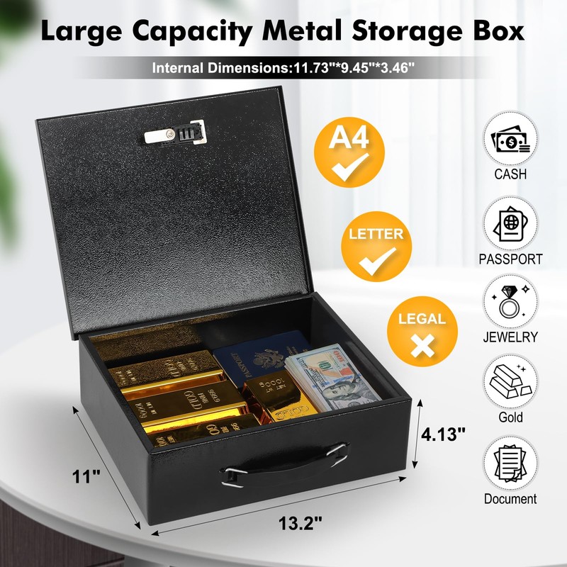 KYODOLED Fireproof Lock Box for Documents, Dual Combination and Key